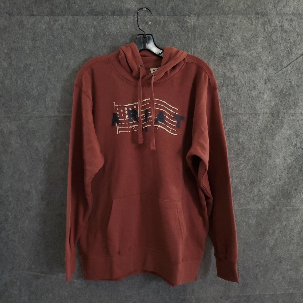 Ariat Real Hoodie Women's Large USA Chest Logo Hood Sun Dried Tomato‎ Heaather